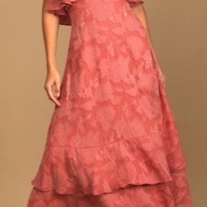 Love You So Truly Rusty Rose Burnout Floral Strapless Midi Dress